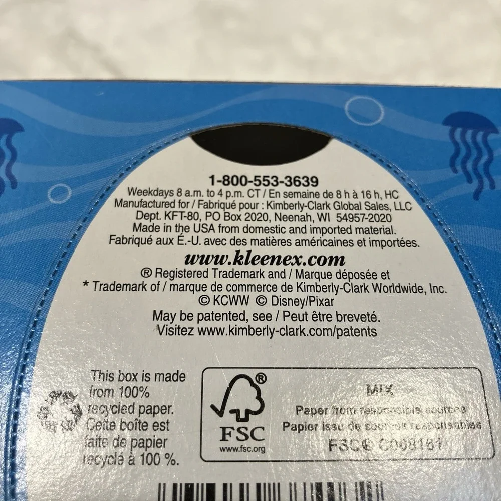 FINDING DORY Kleenex Disney Pixar 80 2-Ply Box of Tissues - Blue Top